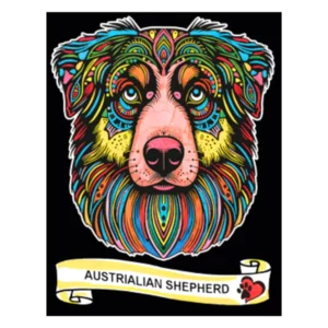 Quadro small con disegno in velluto da colorare: Australian Shepherd, 21x29,7cm