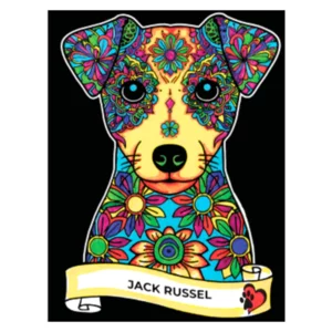 Quadro small con disegno in velluto da colorare: Jack Russel, 21x29,7cm