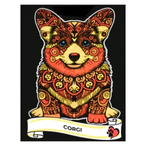 Quadro small con disegno in velluto da colorare: Corgi, 21x29,7cm