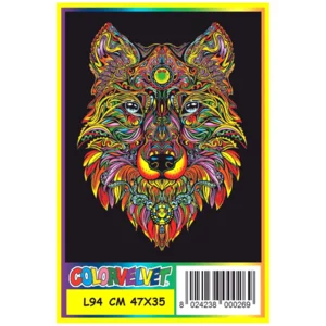 Quadro large con disegno in velluto da colorare: Lupo, 47x35cm