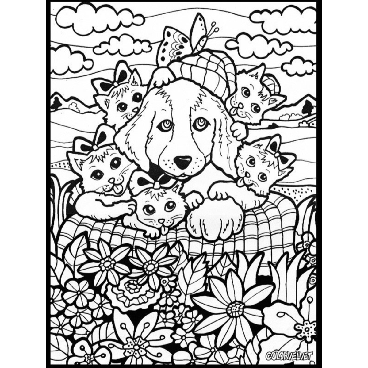 Quadro da colorare in velluto pennarelli inclusi: cane e gatti