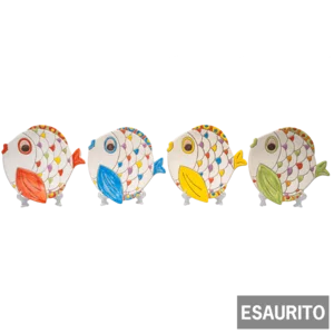 Piatti in ceramica variopinta a forma di pesce, set da 4