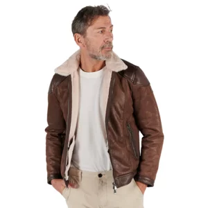 Veste style shearling pour homme marron foncé, modèle Elton Gold.