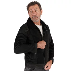 Veste homme noire style shearling, modèle Elton Gold.