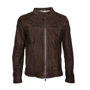 Blouson en cuir huilé Elton Gold pour homme, couleur marron foncé