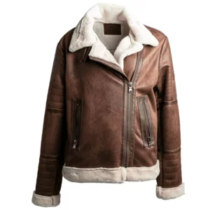 Veste femme marron foncé style shearling, modèle Chiodo Gold Shearling