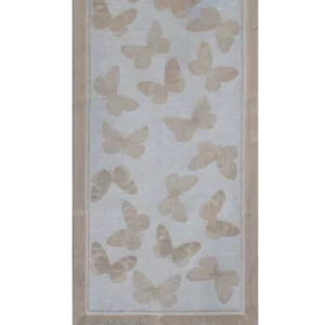 Runner Butterfly rustico in lino con orlo a giorno, 220x50cm