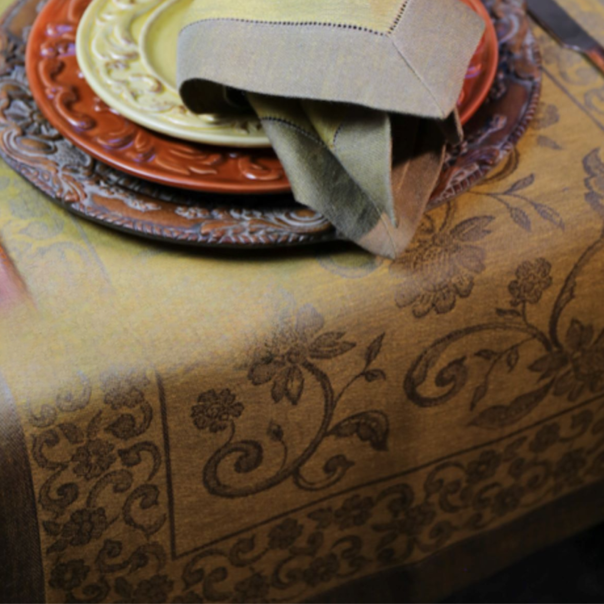 Runner Ramage rustica in lino con orlo a giorno, 220x50cm