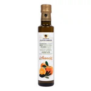 Condiment à base d'huile d'olive extra vierge en bouteille aromatisée à l'orange, 250ml