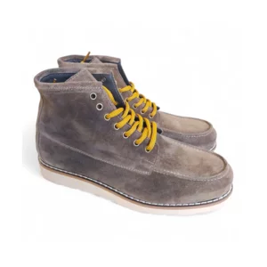 HERREN-STIEFEL MIT SCHNÜRSENKEL AUS GEÖLTEM WILDLEDER, LEDERFUTTER, GUMMI-SOHLE, KEILABSATZ