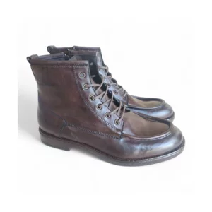 Herrenstiefelette aus handgeschliffenem Leder mit Mokassin, Schnürsenkeln und Innenreißverschluss