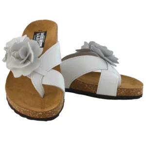 Anatomische Zehentrenner aus weißem Leder mit Lederblumen