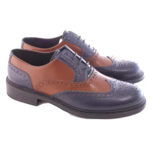 Scarpe derby uomo bicolore vintage, blu e cuoio