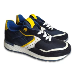 Sneakers uomo in pelle scamosciata e rajon con fondo in gomma a zeppa 