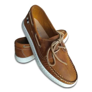 Scarpe sportive uomo stile barca in pelle blu e marrone e fondo gomma lightweightt