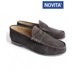 Mocassino tubolare uomo in velour blu e testa di moro e fondo cuoio cucito Blake