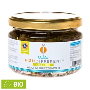 Anchois entiers au persil à l'huile EVO bio, 250g