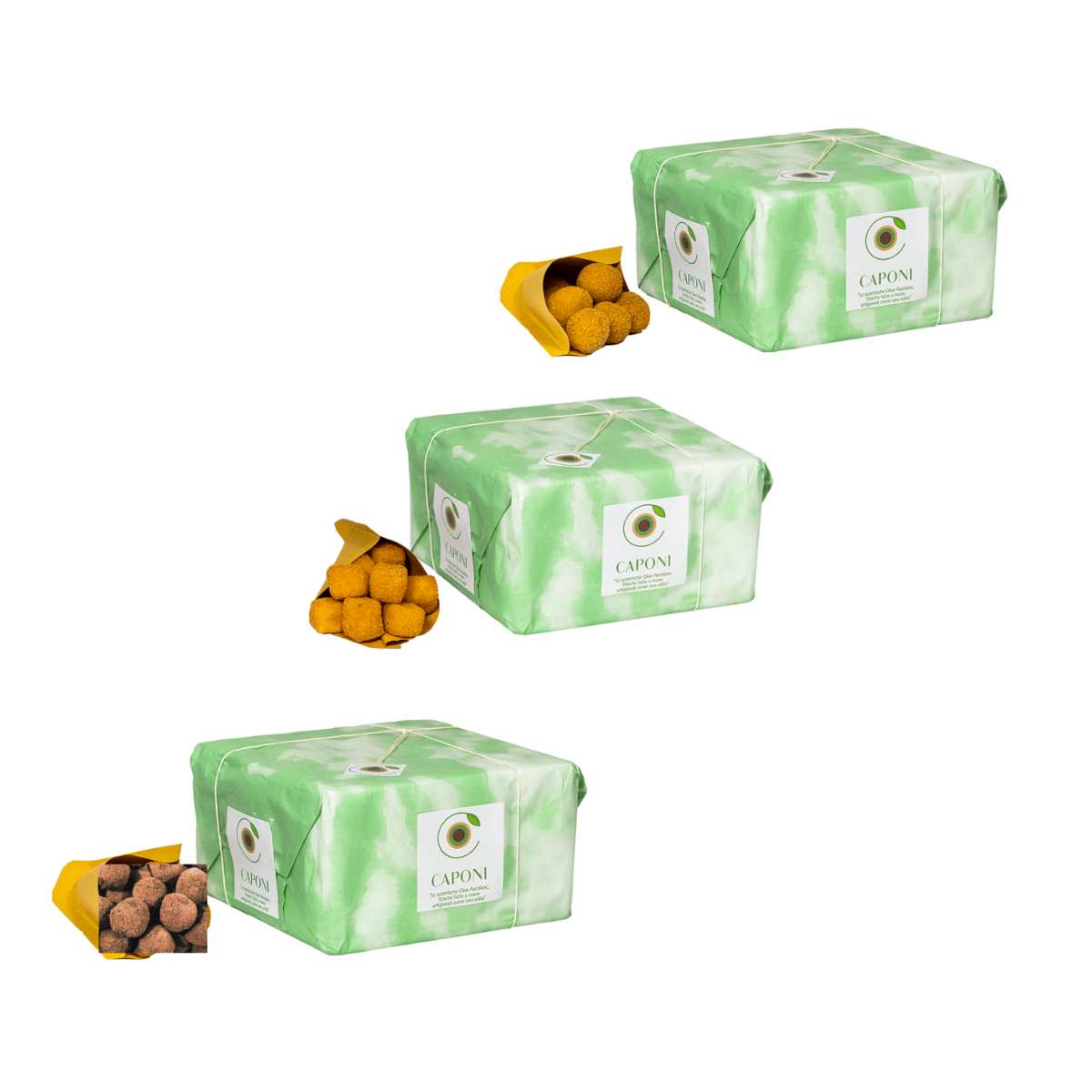 Box tutti i gusti: olive all'ascolana classiche, al tartufo e cremini, 1+1+1kg