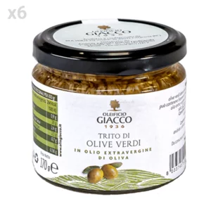 Box: Gläser mit gehackten grünen Oliven in nativem Olivenöl extra, Oleificio Giacco, 6x170g