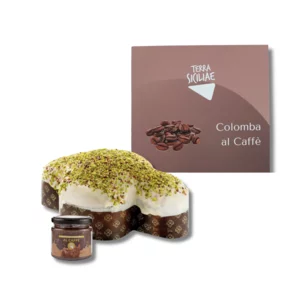 Colomba Pandorata: glassa bianca, granella di Pistacchio, crema al Caffè . 750g+190g