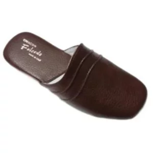 Babouche homme en simili cuir, couleur marron foncé