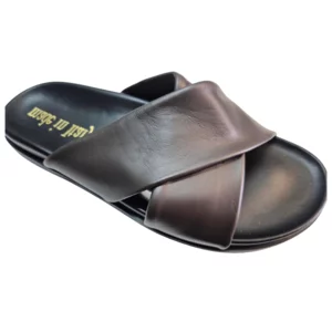 Sandali da uomo in pelle con fussbet ergonomico in PU, testa di moro