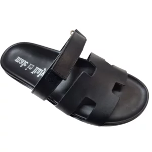 Sandali da uomo in pelle modello H con fussbet ergonomico in PU, nero