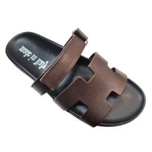 Sandali in pelle modello H con fussbet ergonomico in PU, testa di moro