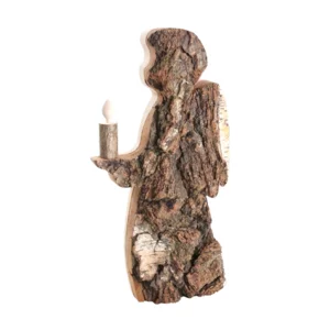Angelo in corteccia con candela in legno, 40cm