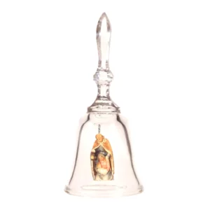 Campana in cristallo con Natività in legno, colorato a olio, 20cm