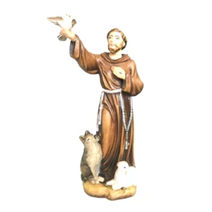 San Francesco d'Assisi con colomba in legno, colorato a olio, 15cm
