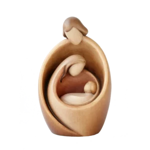 Sacra Famiglia moderna in legno con volti stilizzati, 5cm