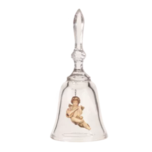 Campana di cristallo con figura scolpita in legno