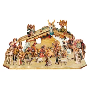 Presepe in legno naturale dipinto a mano con colori ad olio: Matteo, 27+1pz