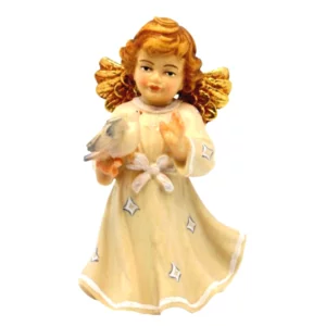 Ange en bois sculpté avec colombe, blanc, 8cm