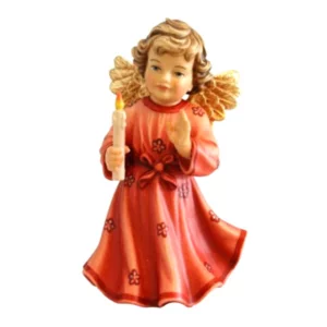 Ange et bougie en bois, rouge, 8cm