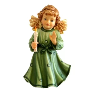 Ange en bois et bougie, vert, 8cm