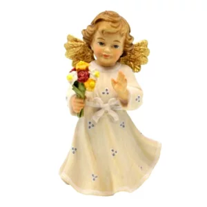 Ange en bois sculpté avec fleur, blanc, 8cm