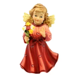 Ange en bois d'érable avec fleur, rouge, 8cm