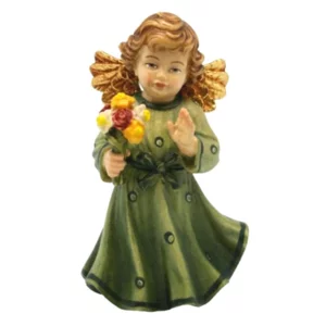 Ange en bois d'érable avec fleur, vert, 8cm