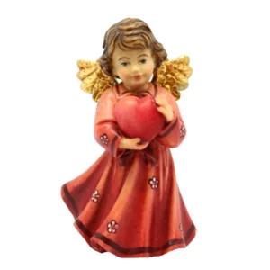 Ange avec coeur en bois d'érable, rouge, 8cm