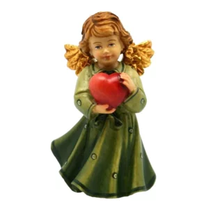 Ange avec coeur en bois d'érable, vert, 8cm