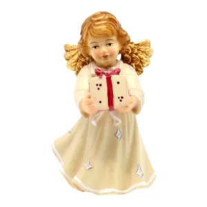 Ange avec cadeau en bois d'érable, blanc, 8cm