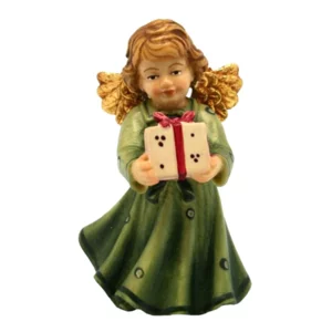Ange avec cadeau en bois d'érable, vert, 8cm