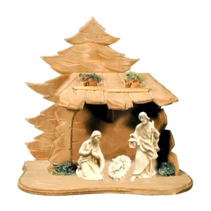 Sacra Famiglia con Capanna, naturale, 8cm