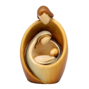 Sacra Famiglia abbraccio in legno di acero, drappo bianco, 15cm