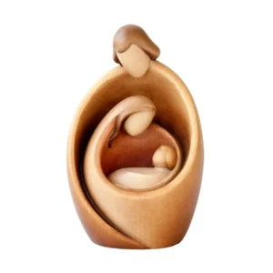 Sacra Famiglia abbraccio in legno di acero brunito, 3 colori, 9cm
