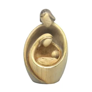 Scultura Sacra Famiglia moderna in legno di frassino, colorato a olio, 9cm