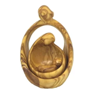 Scultura Natività con Sacra Famiglia presepe moderno in legno in ulivo, 12cm