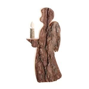 Ange avec bougie en bois, 25cm